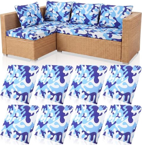8 Pack Patio Cushion Covers Outdoor Stretch Sofa Couch Cover Replacement Couch Slipcover Sofa Seat Porch Furniture Protector Flexibility Washable with Elastic Bottom(Blue Camouflage) in Saudi Arabia