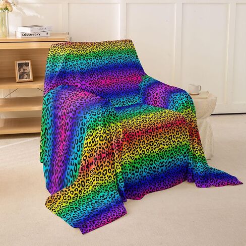 Erosebridal Rainbow Leopard Print Couch Cover Colorful Animal Print Sofa Cover for Men Women Teens Gradient Cheetah Texture Couch Protector Ombre Aesthetic Art Sofa Slipcover,71" X 91" in Kuwait
