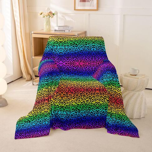 Erosebridal Rainbow Leopard Print Couch Cover Colorful Animal Print Sofa Cover for Men Women Teens Gradient Cheetah Texture Couch Protector Ombre Aesthetic Art Sofa Slipcover,71" X 91" in Kuwait