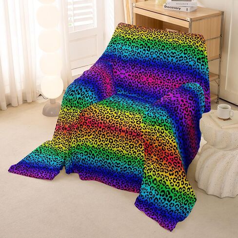 Erosebridal Rainbow Leopard Print Couch Cover Colorful Animal Print Sofa Cover for Men Women Teens Gradient Cheetah Texture Couch Protector Ombre Aesthetic Art Sofa Slipcover,71" X 91" in Kuwait