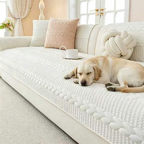 Couch Covers for Sofa, Velvet Sofa Cover Washable for Dogs, Funny Fuzzy Couch Cover, Non Slip Sofa Slipcovers Furniture Protector Couchs for Pets, Kids(1PC,Beige White,36"×71") in Saudi Arabia