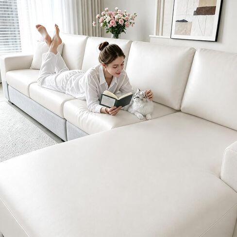 PU Leather Individual Couch Cushion Covers for Sectional Sofa Waterproof Stretch Sofa Cushion Slipcovers Wear-Resistant Sectional Couch Seat Covers for Pets (3 Seat+3 Back Cover S, White) in Kuwait