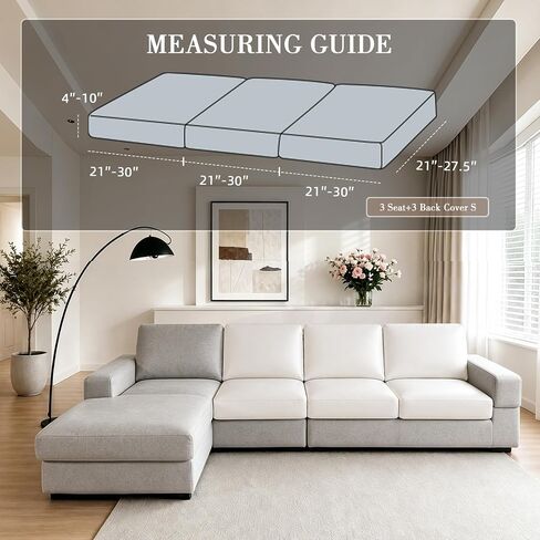 PU Leather Individual Couch Cushion Covers for Sectional Sofa Waterproof Stretch Sofa Cushion Slipcovers Wear-Resistant Sectional Couch Seat Covers for Pets (3 Seat+3 Back Cover S, White) in Kuwait