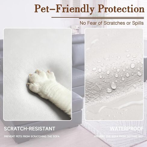 PU Leather Individual Couch Cushion Covers for Sectional Sofa Waterproof Stretch Sofa Cushion Slipcovers Wear-Resistant Sectional Couch Seat Covers for Pets (3 Seat+3 Back Cover S, White) in Kuwait