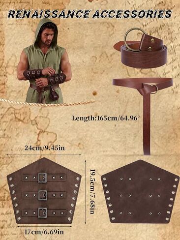 4PC Renaissance Costume for Men Medieval Viking Hooded Sleeveless Surcoat Tunic Set for Halloween LARP Cosplay in Kuwait