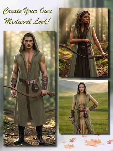 4PC Renaissance Costume for Men Medieval Viking Hooded Sleeveless Surcoat Tunic Set for Halloween LARP Cosplay in Kuwait