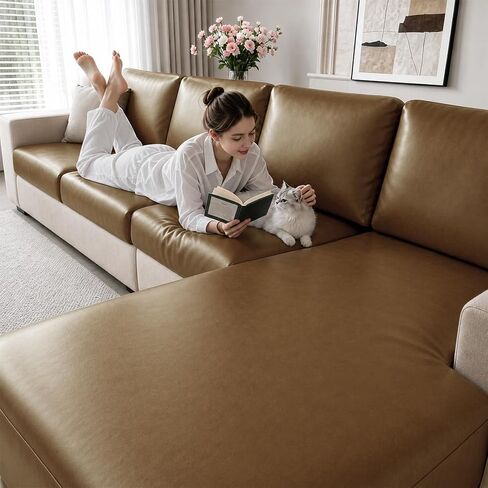 PU Leather Individual Couch Cushion Covers for Sectional Sofa Waterproof Stretch Sofa Cushion Slipcovers Wear-Resistant Sectional Couch Seat Covers for Pets (3 Seat+3 Back Cover S, White) in Kuwait