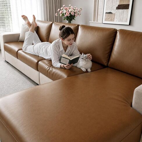 PU Leather Individual Couch Cushion Covers for Sectional Sofa Waterproof Stretch Sofa Cushion Slipcovers Wear-Resistant Sectional Couch Seat Covers for Pets (3 Seat+3 Back Cover S, White) in Kuwait