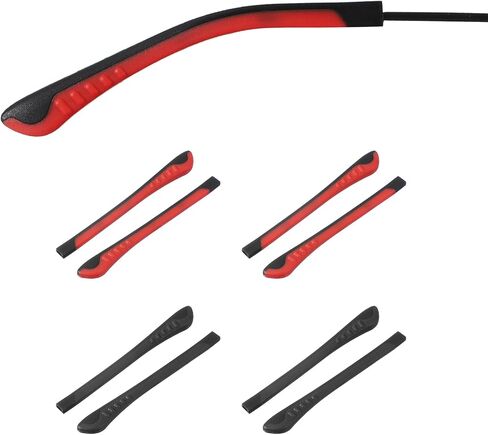 PATIKIL 4 Pairs Eye Glass Replacement Temples End Tips, Silicone Anti-Slip Glasses Arm Grips Covers Fits 1x2mm Rectangle Thin Metal Eyeglass Sunglasses Ear Cushions for Pain, Red/Black in Kuwait