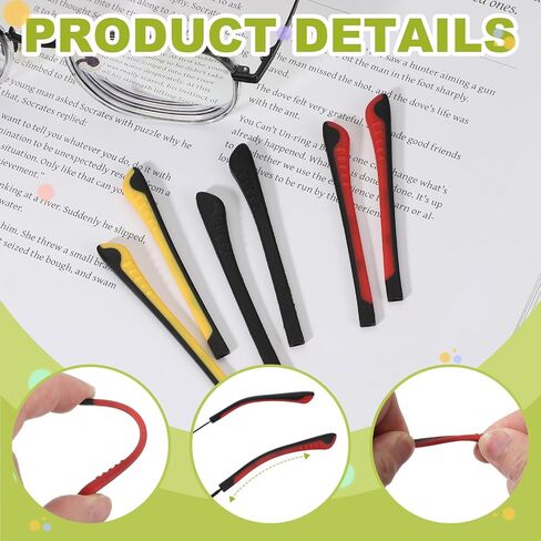 PATIKIL 4 Pairs Eye Glass Replacement Temples End Tips, Silicone Anti-Slip Glasses Arm Grips Covers Fits 1x2mm Rectangle Thin Metal Eyeglass Sunglasses Ear Cushions for Pain, Red/Black in Kuwait