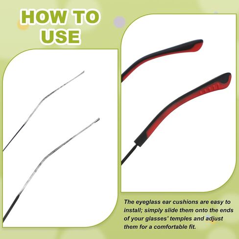 PATIKIL 4 Pairs Eye Glass Replacement Temples End Tips, Silicone Anti-Slip Glasses Arm Grips Covers Fits 1x2mm Rectangle Thin Metal Eyeglass Sunglasses Ear Cushions for Pain, Red/Black in Kuwait