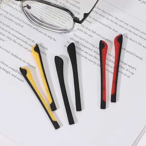 PATIKIL 4 Pairs Eye Glass Replacement Temples End Tips, Silicone Anti-Slip Glasses Arm Grips Covers Fits 1x2mm Rectangle Thin Metal Eyeglass Sunglasses Ear Cushions for Pain, Red/Black in Kuwait