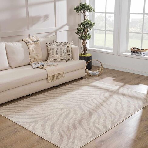 BoutiqueRugs Beige Zebra Contemporary 7ft Runner Rug Light Gray Taupe Animal Print Hallway Kitchen Corridor Stairway Laundry Room 2'7" x 7'3" Stain Resistant Non-Shedding Pet Friendly in Saudi Arabia
