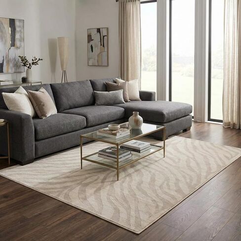 BoutiqueRugs Beige Zebra Contemporary 7ft Runner Rug Light Gray Taupe Animal Print Hallway Kitchen Corridor Stairway Laundry Room 2'7" x 7'3" Stain Resistant Non-Shedding Pet Friendly in Saudi Arabia