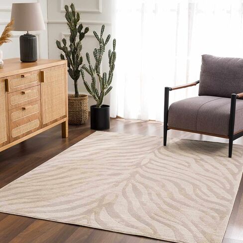 BoutiqueRugs Beige Zebra Contemporary 7ft Runner Rug Light Gray Taupe Animal Print Hallway Kitchen Corridor Stairway Laundry Room 2'7" x 7'3" Stain Resistant Non-Shedding Pet Friendly in Saudi Arabia