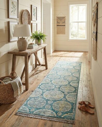 Rugs.com - Paragon Rug – 8 Ft Runner Gray and Blue Easy-Clean Rug – Ideal for Hallways, Kitchens, and Entryways in Kuwait