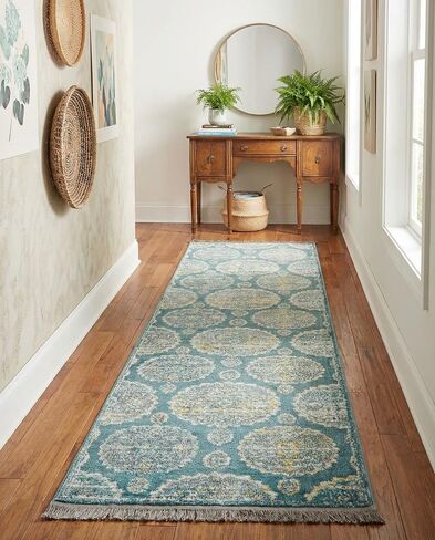 Rugs.com - Paragon Rug – 8 Ft Runner Gray and Blue Easy-Clean Rug – Ideal for Hallways, Kitchens, and Entryways in Kuwait