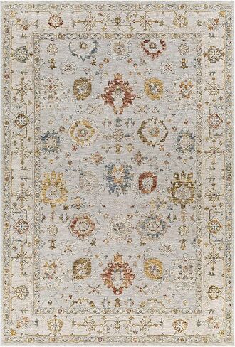 Hauteloom Kronborg Hallway, Kitchen Runner Rug - Floral Medallion Border Distressed Geometric - Traditional Oushak Oriental Turkish Transitional - Light Gray, Cream, Denim, Gray, Beige - 2'7" x 7'3" in Saudi Arabia
