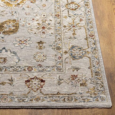 Hauteloom Kronborg Hallway, Kitchen Runner Rug - Floral Medallion Border Distressed Geometric - Traditional Oushak Oriental Turkish Transitional - Light Gray, Cream, Denim, Gray, Beige - 2'7" x 7'3" in Saudi Arabia