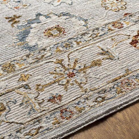 Hauteloom Kronborg Hallway, Kitchen Runner Rug - Floral Medallion Border Distressed Geometric - Traditional Oushak Oriental Turkish Transitional - Light Gray, Cream, Denim, Gray, Beige - 2'7" x 7'3" in Saudi Arabia