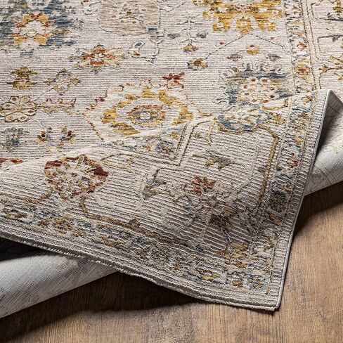 Hauteloom Kronborg Hallway, Kitchen Runner Rug - Floral Medallion Border Distressed Geometric - Traditional Oushak Oriental Turkish Transitional - Light Gray, Cream, Denim, Gray, Beige - 2'7" x 7'3" in Saudi Arabia