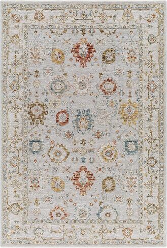 Hauteloom Kronborg Hallway, Kitchen Runner Rug - Floral Medallion Border Distressed Geometric - Traditional Oushak Oriental Turkish Transitional - Light Gray, Cream, Denim, Gray, Beige - 2'7" x 7'3" in Saudi Arabia