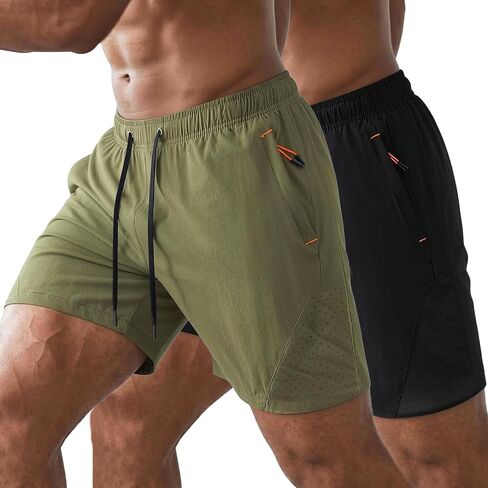 2 Pack Mens 7 Inch Athletic Shorts, Quick Dry Gym Workout Shorts with Zipper Pockets, Perforated Running Tennis Hiking in Saudi Arabia