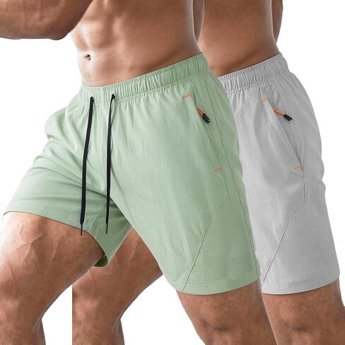 2 Pack Mens 7 Inch Athletic Shorts, Quick Dry Gym Workout Shorts with Zipper Pockets, Perforated Running Tennis Hiking in Saudi Arabia