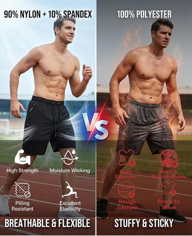 2 Pack Mens 7 Inch Athletic Shorts, Quick Dry Gym Workout Shorts with Zipper Pockets, Perforated Running Tennis Hiking in Saudi Arabia