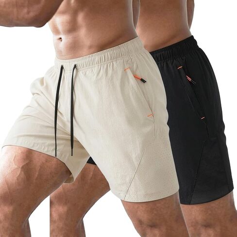 2 Pack Mens 7 Inch Athletic Shorts, Quick Dry Gym Workout Shorts with Zipper Pockets, Perforated Running Tennis Hiking in Saudi Arabia
