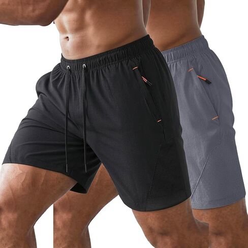 2 Pack Mens 7 Inch Athletic Shorts, Quick Dry Gym Workout Shorts with Zipper Pockets, Perforated Running Tennis Hiking in Saudi Arabia
