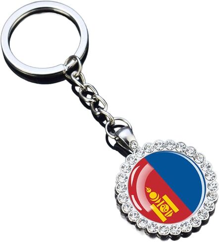 1 National Flag Keychain With Rhinestones, Glass Dome Pendant, Silver Metal Chain, World5 in Saudi Arabia