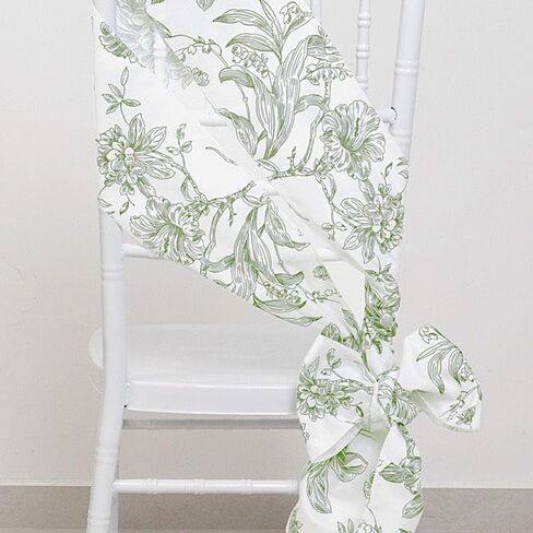 Balsa Circle 5 pcs White with Pink French Toile 6x108 in Polyester Chair Sashes Wedding Party Ceremony Reception Decorations Cheap Supplies Wholesale in Saudi Arabia