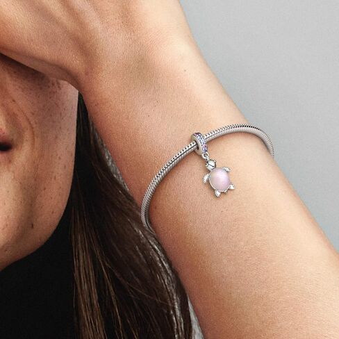 PANDORA Murano Glass Pink Sea Turtle Dangle Charm - Compatible Moments Bracelets - Jewelry for Women - Gift for Women - Made with Sterling Silver & Man-Made Crystal in Kuwait