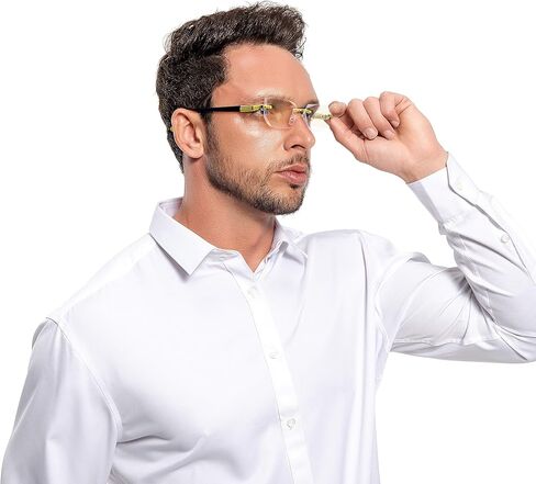 HIGHLIKE Rimless Reading Glasses, Spring Hinge Readers, Diamond Cut Edge Design Blue Light Glasses in Kuwait
