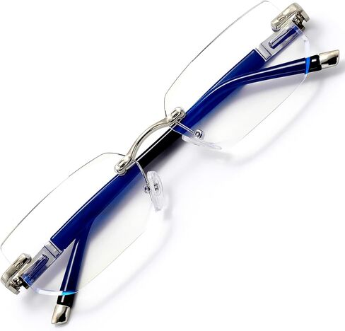 HIGHLIKE Rimless Reading Glasses, Spring Hinge Readers, Diamond Cut Edge Design Blue Light Glasses in Kuwait