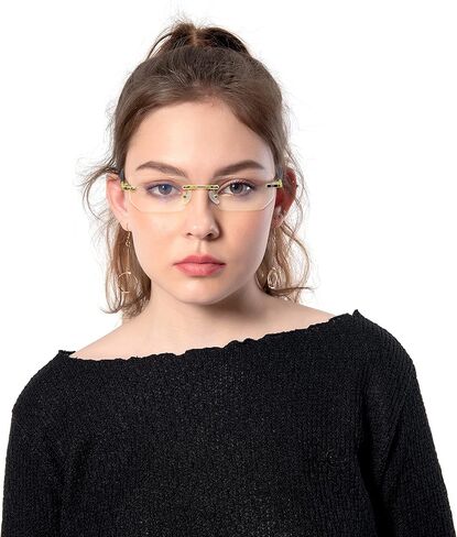 HIGHLIKE Rimless Reading Glasses, Spring Hinge Readers, Diamond Cut Edge Design Blue Light Glasses in Kuwait