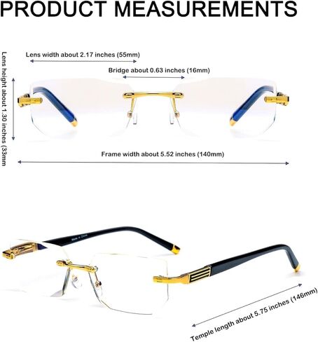 HIGHLIKE Rimless Reading Glasses, Spring Hinge Readers, Diamond Cut Edge Design Blue Light Glasses in Kuwait