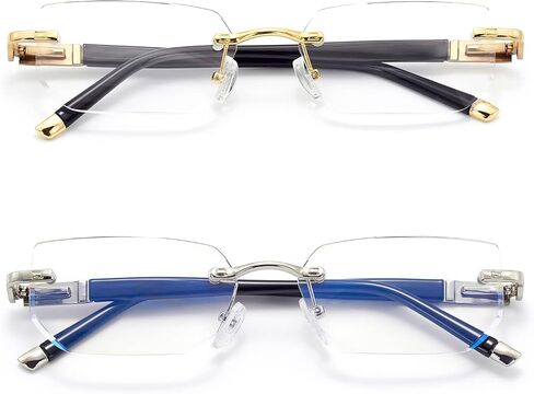 HIGHLIKE Rimless Reading Glasses, Spring Hinge Readers, Diamond Cut Edge Design Blue Light Glasses in Kuwait