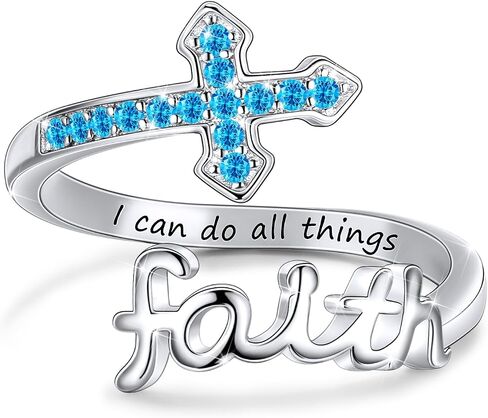 LYTTMAB Birthstone Faith Ring For Women, Sterling S925 Silver Cross Ring For Women, Christian Ring Jesus Ring Religious Christian Gift in Saudi Arabia
