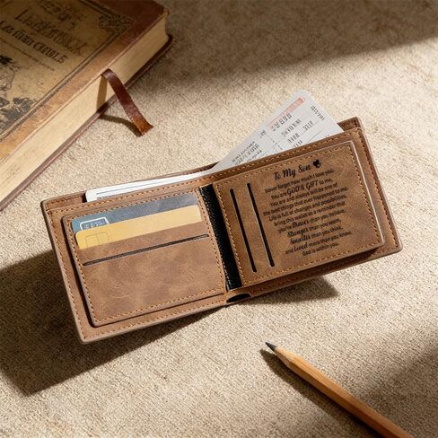 Aelciyue Birthday Gifts for Sons Adult - Graduation Fathers Day Long Distance Christmas Valentines Day Gifts for Son from Mom Dad Graduation Gift Christian Keepsake Personalized Leather Wallet for Men in Saudi Arabia