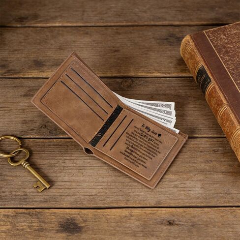 Aelciyue Birthday Gifts for Sons Adult - Graduation Fathers Day Long Distance Christmas Valentines Day Gifts for Son from Mom Dad Graduation Gift Christian Keepsake Personalized Leather Wallet for Men in Saudi Arabia