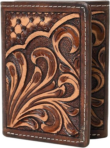 Western Hand Carved Genuine Leather Rodeo Trifold Wallet For Men Women | Handmade Wallets Cowboy Casual Tooled in Saudi Arabia