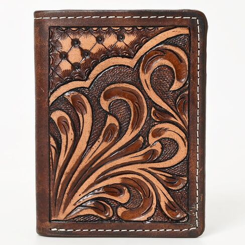Western Hand Carved Genuine Leather Rodeo Trifold Wallet For Men Women | Handmade Wallets Cowboy Casual Tooled in Saudi Arabia