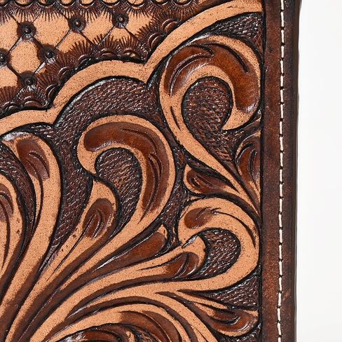 Western Hand Carved Genuine Leather Rodeo Trifold Wallet For Men Women | Handmade Wallets Cowboy Casual Tooled in Saudi Arabia