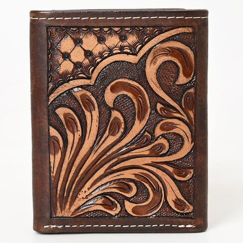 Western Hand Carved Genuine Leather Rodeo Trifold Wallet For Men Women | Handmade Wallets Cowboy Casual Tooled in Saudi Arabia