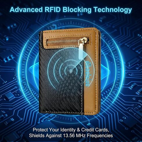 Men's Bifold PU Leather Wallet, RFID Blocking Credit Card Holder, Handcrafted Color Blocking Wallet, Fashion Multi Card Holder Wallet with Zipper Coin Pocket and ID Window(Brown & Black) in Kuwait