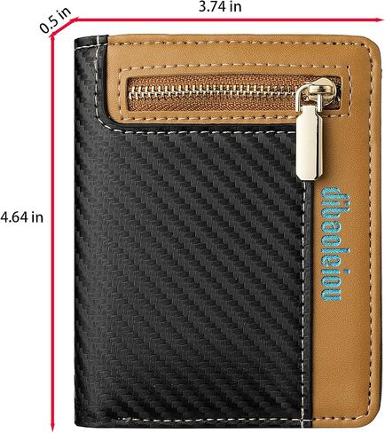 Men's Bifold PU Leather Wallet, RFID Blocking Credit Card Holder, Handcrafted Color Blocking Wallet, Fashion Multi Card Holder Wallet with Zipper Coin Pocket and ID Window(Brown & Black) in Kuwait