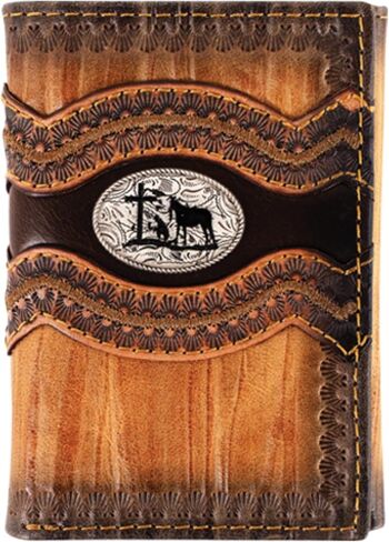 Justin Men’s Genuine Leather Trifold Wallet, Textured Leather, Praying Cowboy - Tan in Kuwait
