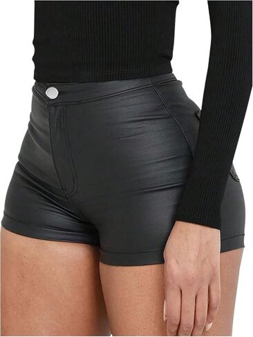 SOLY HUX Women's Mini Leather Booty Shorts High Waisted Y2k PU Skinny Streetwear Club Party Rave Outfits in Saudi Arabia